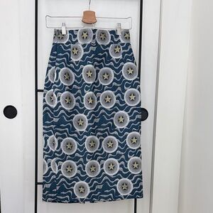 MUKZIN Blue Patterned Midi Skirt with Star Motif